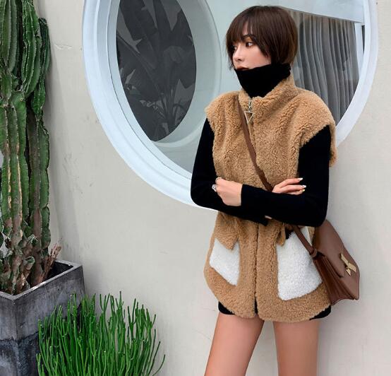 Good Furry Faux Lamb Fur Vest Fashion Women Overcoat - Brown