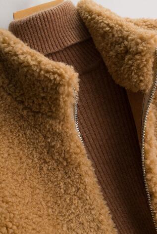 Good Furry Faux Lamb Fur Vest Fashion Women Overcoat - Brown