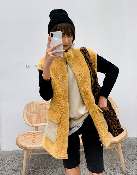 Good Furry Faux Lamb Fur Vest Fashion Women Overcoat - Yellow