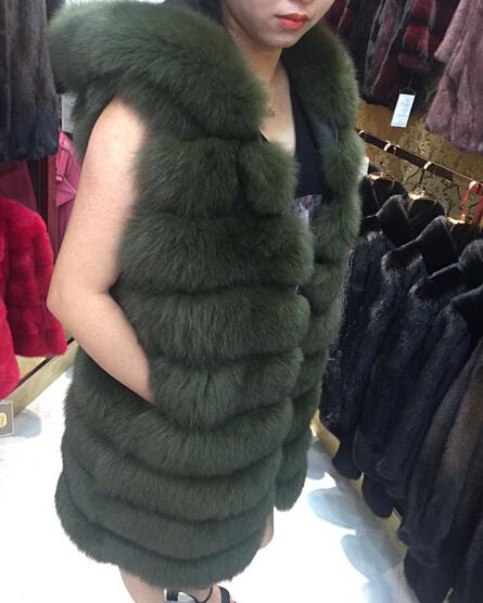 Good Long Big Furry Faux Fox Fur Vest Fashion Women Overcoat - Green