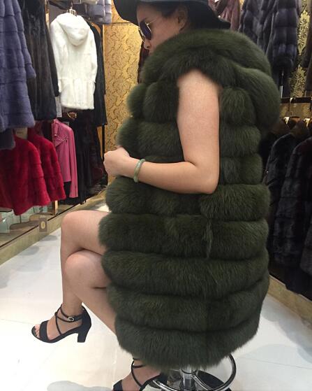 Good Long Big Furry Faux Fox Fur Vest Fashion Women Overcoat - Green