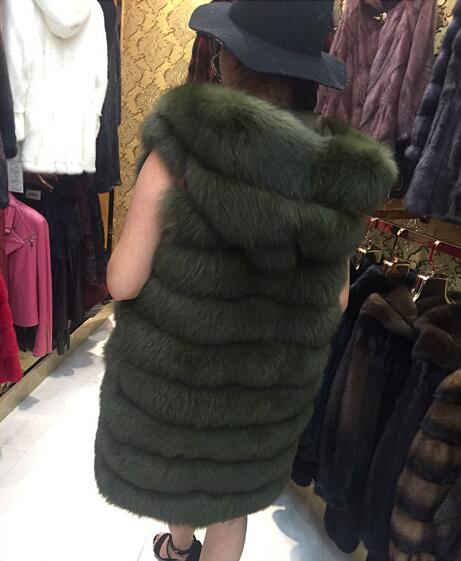 Good Long Big Furry Faux Fox Fur Vest Fashion Women Overcoat - Green