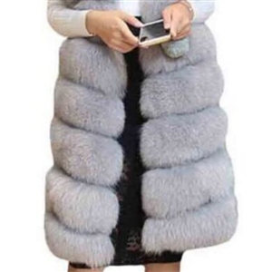 Good Long Furry Faux Fox Fur Vest Fashion Women Overcoat - Gray