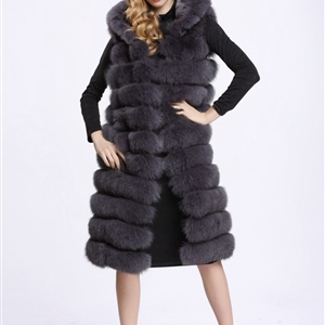 Good Long Furry Faux Fox Fur Vest Fashion Women Overcoat - Grey