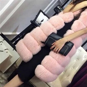 Good Long Furry Faux Fox Fur Vest Fashion Women Overcoat - Pink