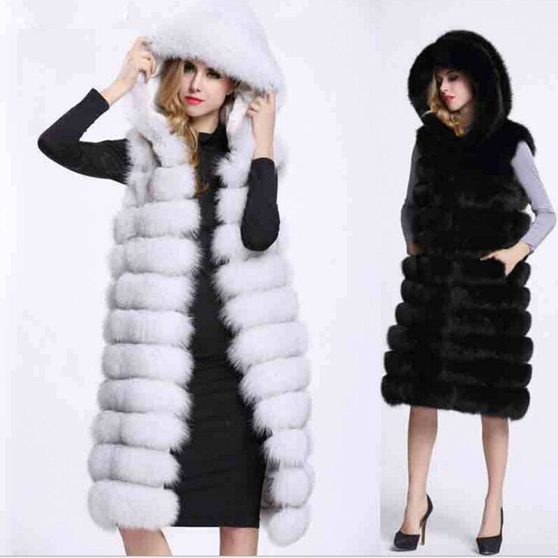Good Long Furry Faux Fox Fur Vest Fashion Women Overcoat - Gray