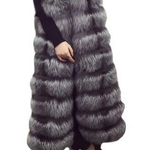 Good Long Furry Faux Fox Fur Vest Fashion Women Overcoat - Silvery