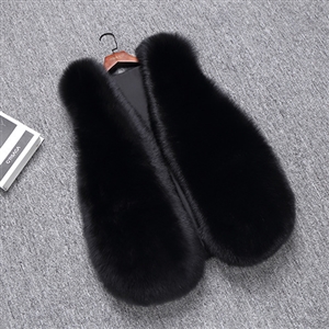 Good Warm Temperament Real Fox Fur Vest Women Overcoat - Black