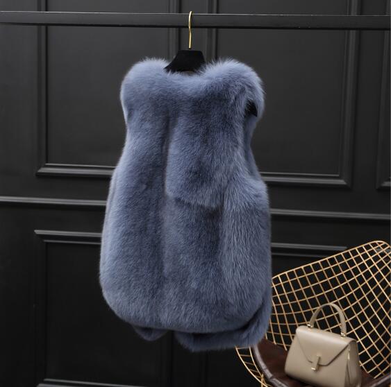 Good Warm Temperament Real Fox Fur Vest Women Overcoat - Blue