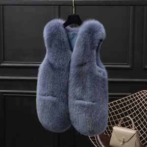 Good Warm Temperament Real Fox Fur Vest Women Overcoat - Blue