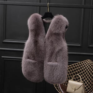 Good Warm Temperament Real Fox Fur Vest Women Overcoat - Coffee