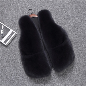 Good Warm Temperament Real Fox Fur Vest Women Overcoat - Grey