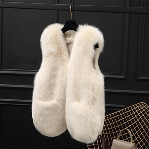 Good Warm Temperament Real Fox Fur Vest Women Overcoat - White