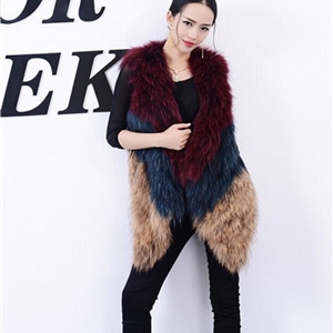 Good Warm Temperament Real Fox Fur Vests Women Overcoat - Red Green