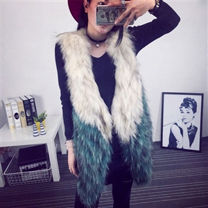 Good Warm Temperament Real Fox Fur Vests Women Overcoat - White Green