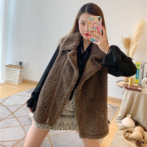 High Quality Winter Elegant Faux Lamb Fur Vest Fashion Women Overcoat - Coffee
