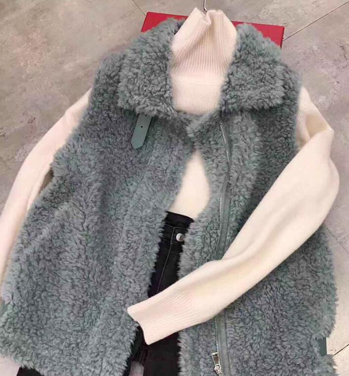 High Quality Winter Elegant Faux Lamb Fur Vest Fashion Women Overcoat - Green