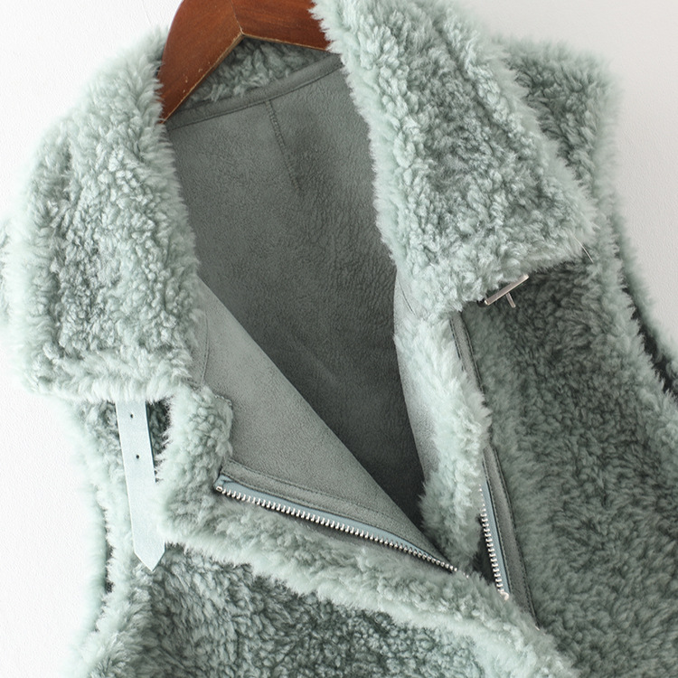 High Quality Winter Elegant Faux Lamb Fur Vest Fashion Women Overcoat - Green