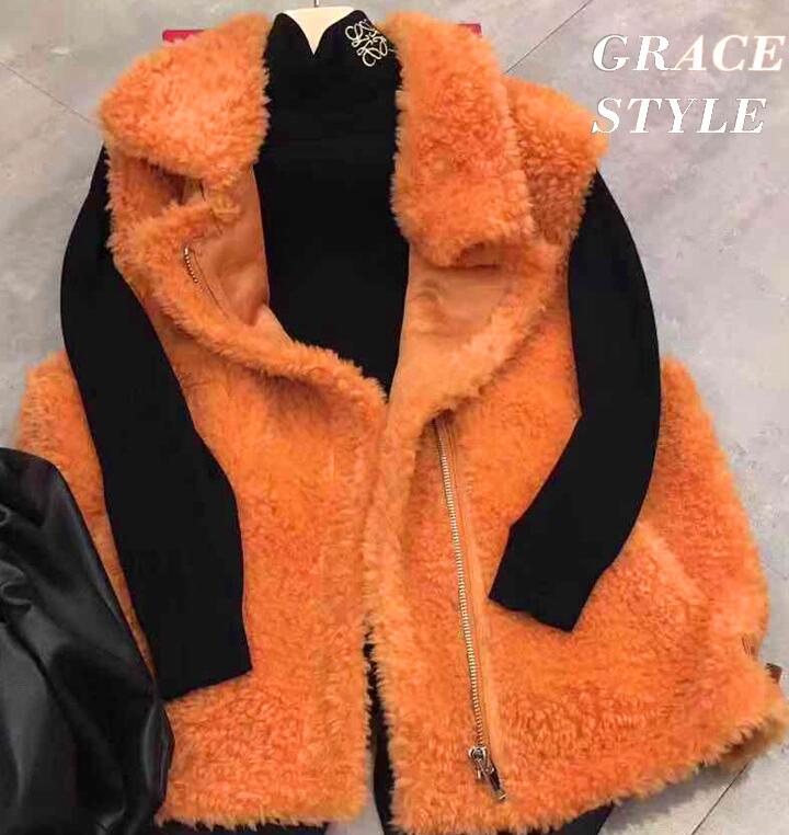 High Quality Winter Elegant Faux Lamb Fur Vest Fashion Women Overcoat - Orange