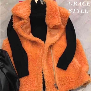 High Quality Winter Elegant Faux Lamb Fur Vest Fashion Women Overcoat - Orange