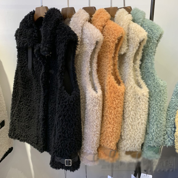 High Quality Winter Elegant Faux Lamb Fur Vest Fashion Women Overcoat - Coffee