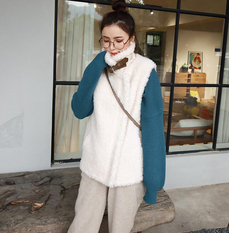 High Quality Winter Elegant Faux Lamb Fur Vest Fashion Women Overcoat - White