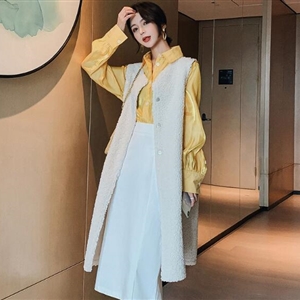 High Quality Winter Long Faux Lamb Fur Vest Fashion Women Overcoat - Beige