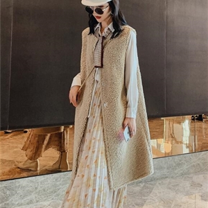 High Quality Winter Long Faux Lamb Fur Vest Fashion Women Overcoat - Khaki