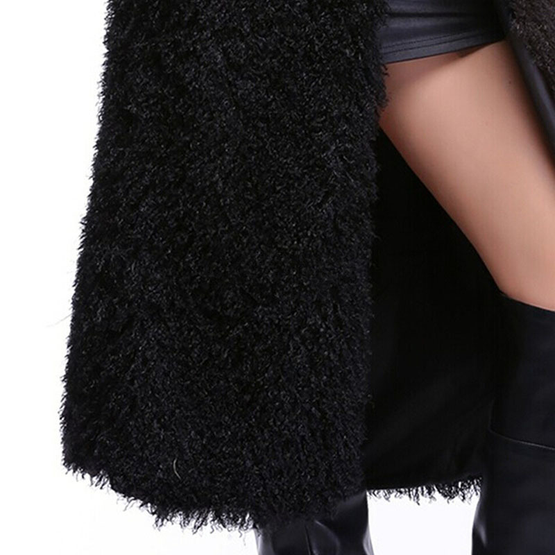 High Quality Winter Long Faux Lamb Fur Vests Fashion Women Overcoat - Black