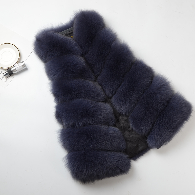 Imported Furry Real Fox Fur Vest Fashion Women Overcoat - Blue