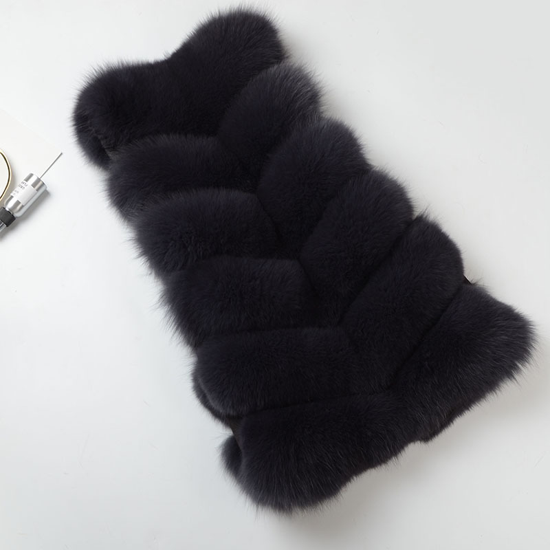 Imported Furry Real Fox Fur Vest Fashion Women Overcoat - Gray
