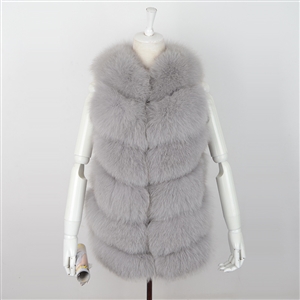 Imported Furry Real Fox Fur Vest Fashion Women Overcoat - Grey