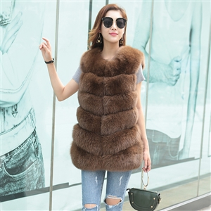 Imported Furry Real Fox Fur Vest Fashion Women Overcoat - Khaki