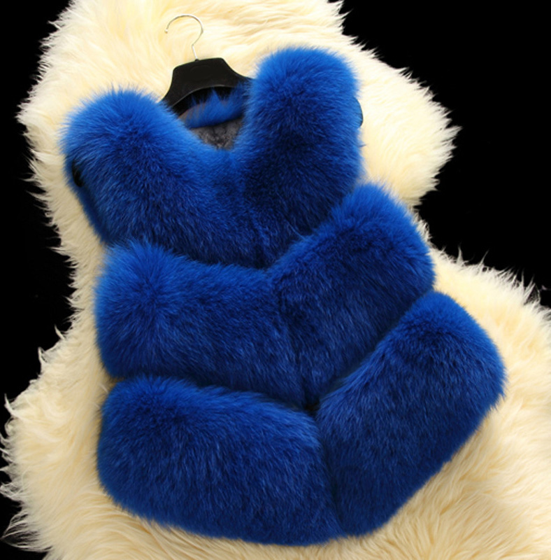 Inexpensive Classic Faux Fox Fur Vest Fashion Women Overcoat - Blue