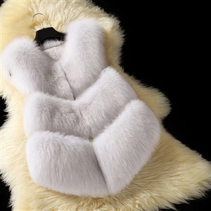Inexpensive Classic Faux Fox Fur Vest Fashion Women Overcoat - White