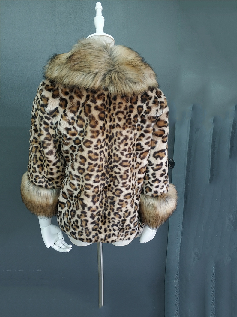 Leopard Print Plastic Elegant Faux Fox Fur Vest Fashion Women Overcoat - Beige