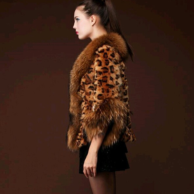 Leopard Print Plastic Elegant Faux Fox Fur Vest Fashion Women Overcoat - Brown