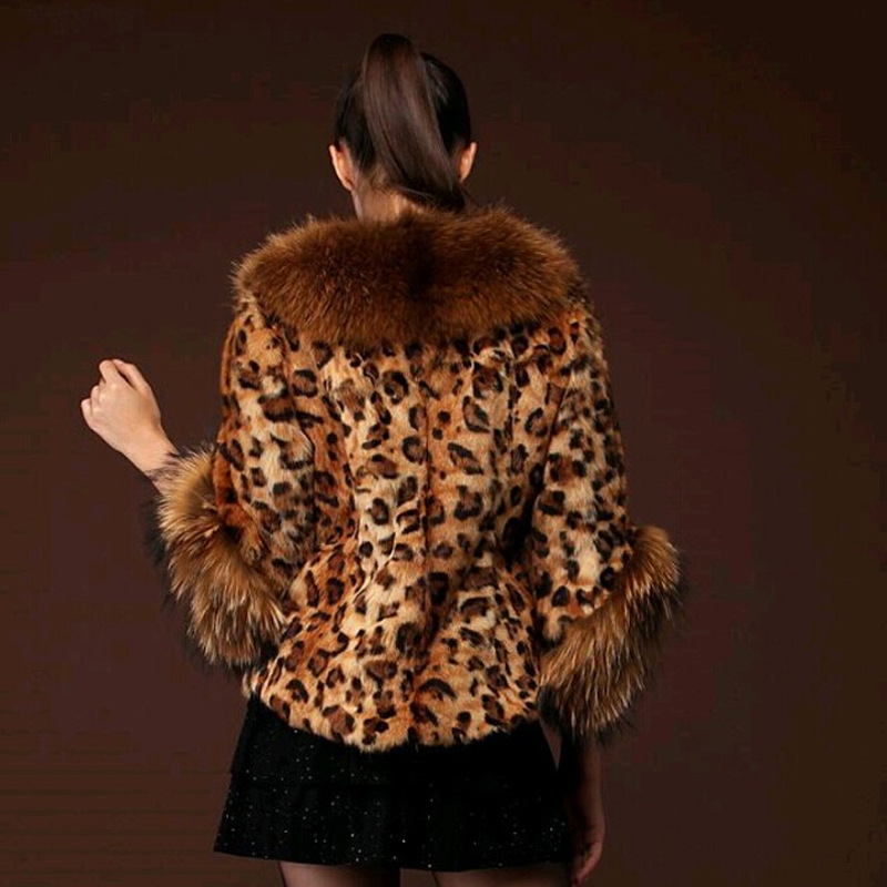 Leopard Print Plastic Elegant Faux Fox Fur Vest Fashion Women Overcoat - Brown