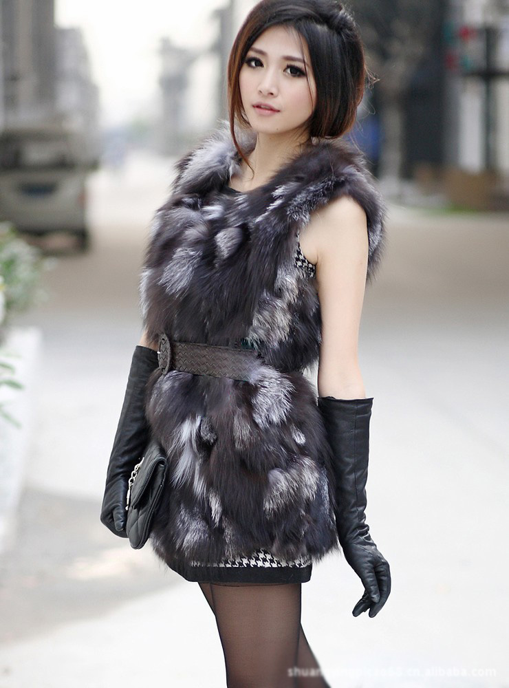 Luxury Cute Elegant Faux Fox Fur Vest Fashion Women Overcoat - Silvery