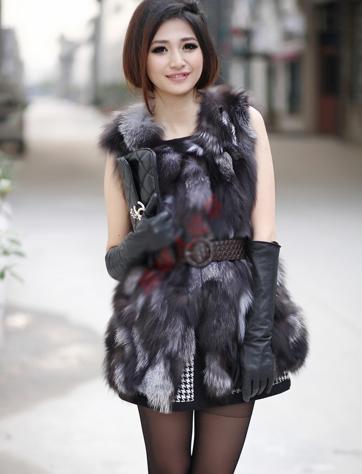 Luxury Cute Elegant Faux Fox Fur Vest Fashion Women Overcoat - Silvery