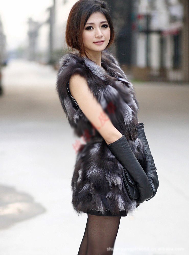 Luxury Cute Elegant Faux Fox Fur Vest Fashion Women Overcoat - Silvery