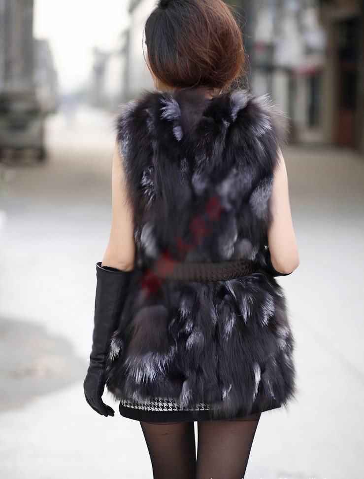 Luxury Cute Elegant Faux Fox Fur Vest Fashion Women Overcoat - Silvery