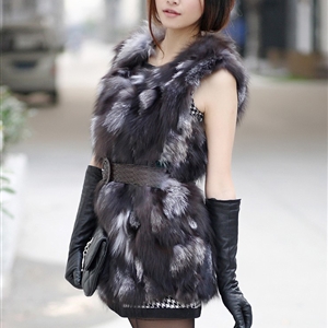 Luxury Cute Elegant Faux Fox Fur Vest Fashion Women Overcoat - Silvery