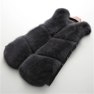 Luxury Popular Super Real Fox Fur Vest Fashion Women Overcoat - Black
