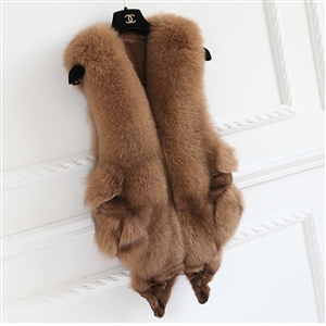 Luxury Winter Elegant Real Fox Fur Vest Fashion Women Overcoat - Camel