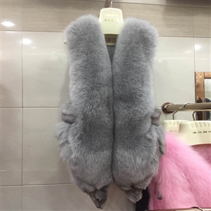 Luxury Winter Elegant Real Fox Fur Vest Fashion Women Overcoat - Gray