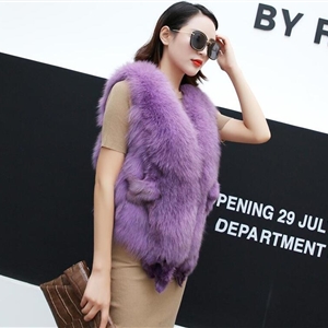 Luxury Winter Elegant Real Fox Fur Vest Fashion Women Overcoat - Purple