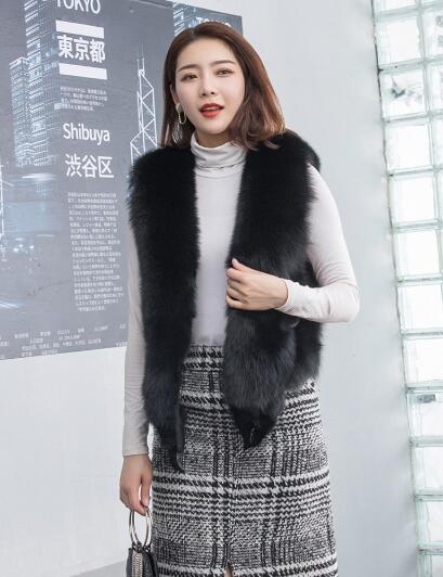 Luxury Winter Super Real Fox Fur Vests Fashion Women Overcoat - Black