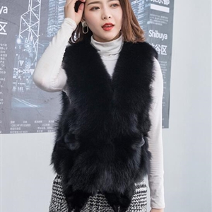 Luxury Winter Super Real Fox Fur Vests Fashion Women Overcoat - Black