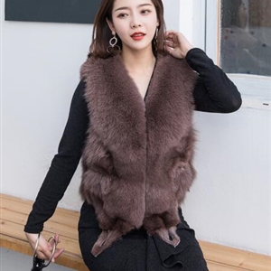 Luxury Winter Super Real Fox Fur Vests Fashion Women Overcoat - Coffee